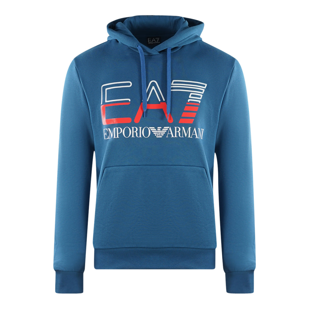 EA7 Large Brand Logo Dark Blue Hoodie - XKX LONDON