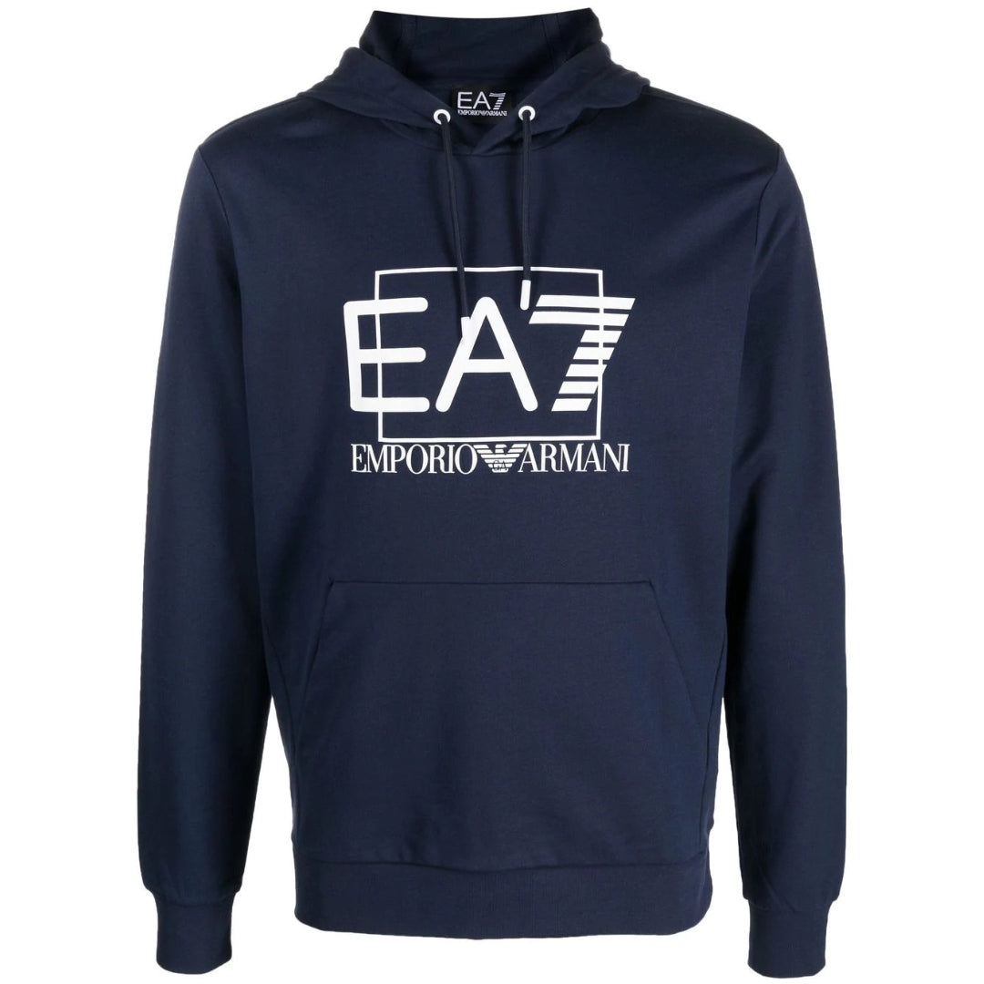 EA7 Embossed Box Logo Navy Blue Hoodie Nova Clothing