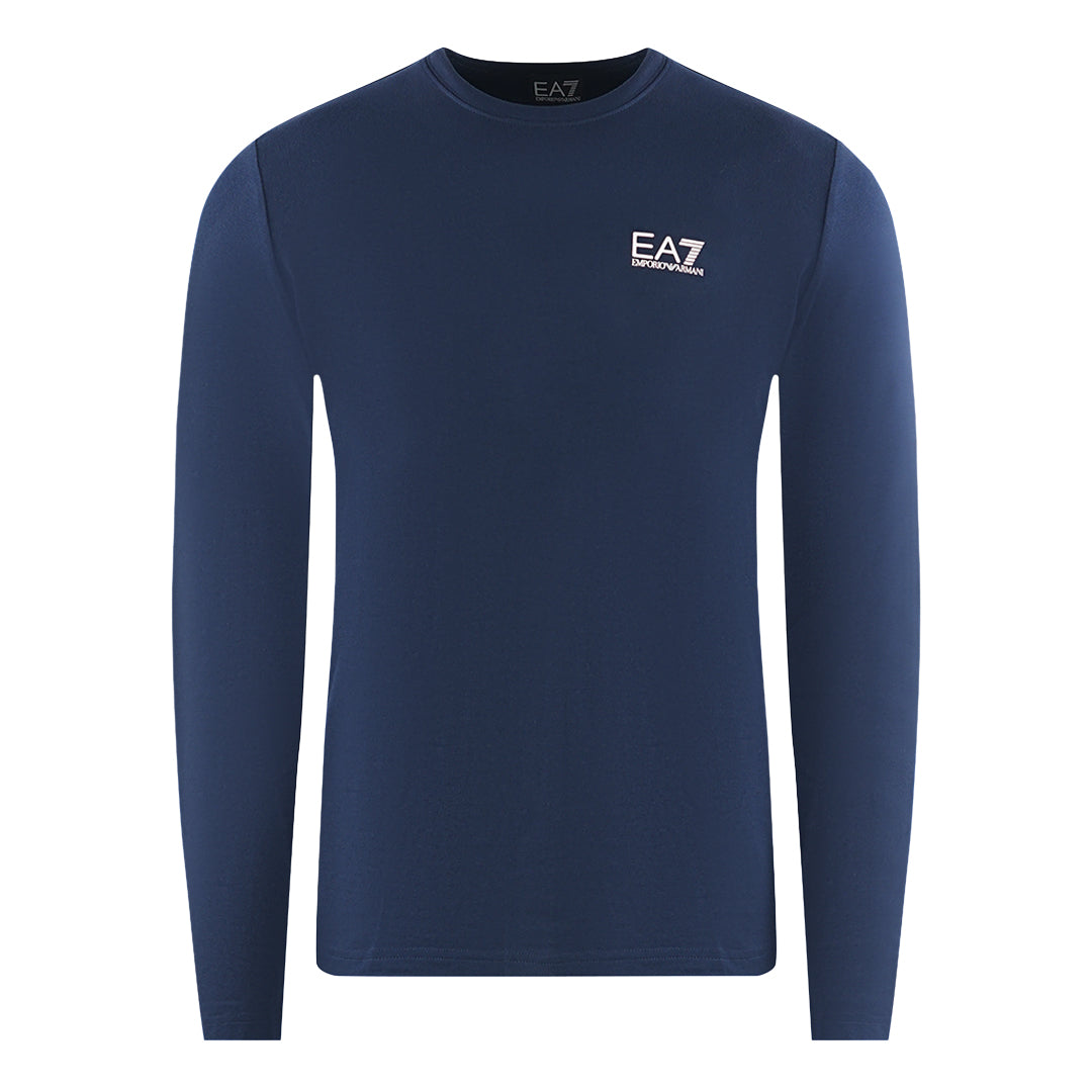 EA7 Large Back Logo Long Sleeved Navy Blue T-Shirt - XKX LONDON