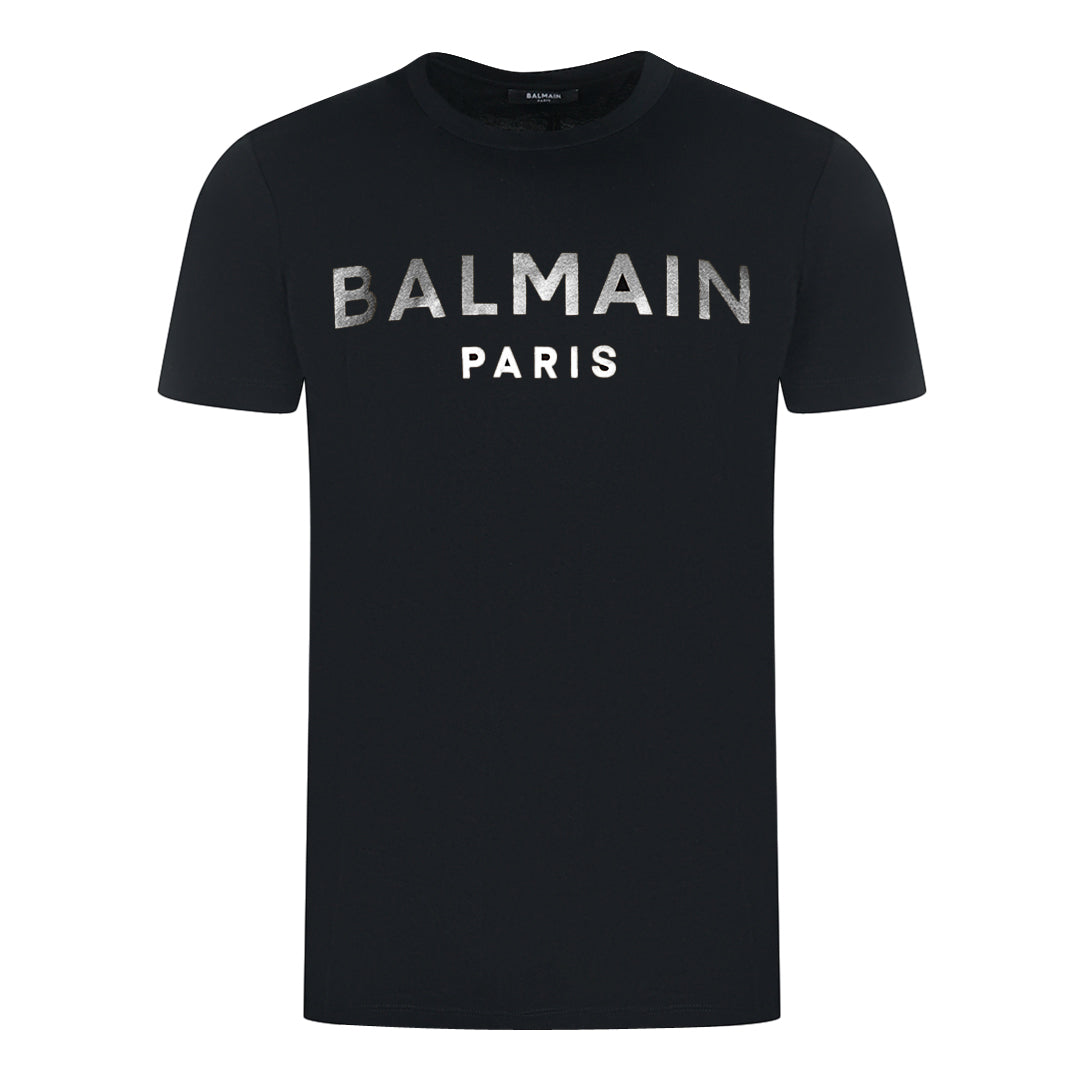 Balmain Paris Silver Brand Logo Black T-Shirt Balmain