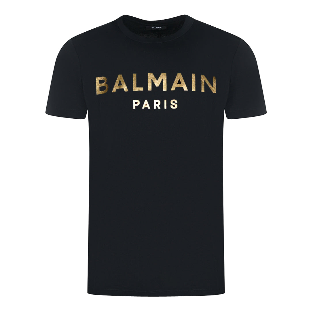 Balmain Paris Gold Brand Logo Black T-Shirt Balmain