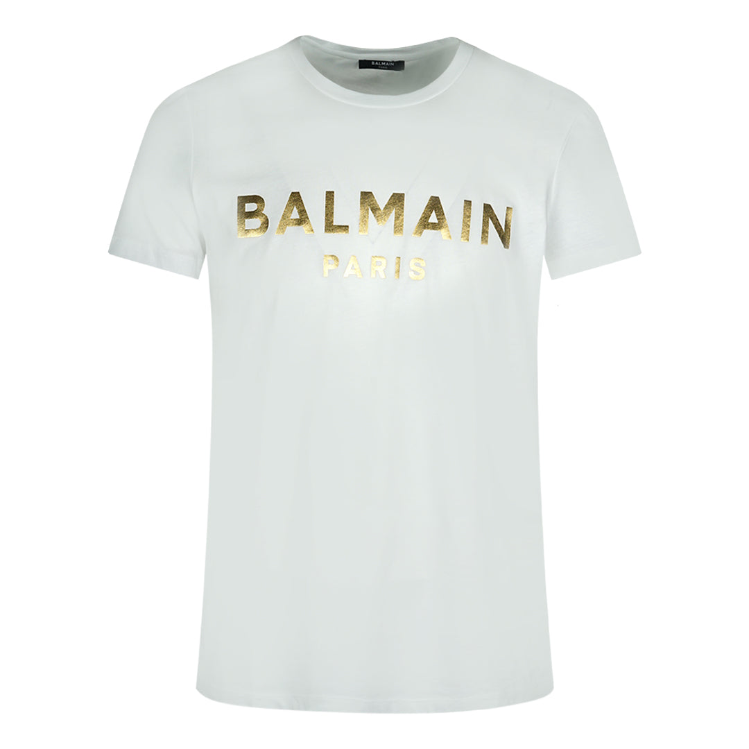 Balmain Paris Gold Brand Logo White T-Shirt Balmain