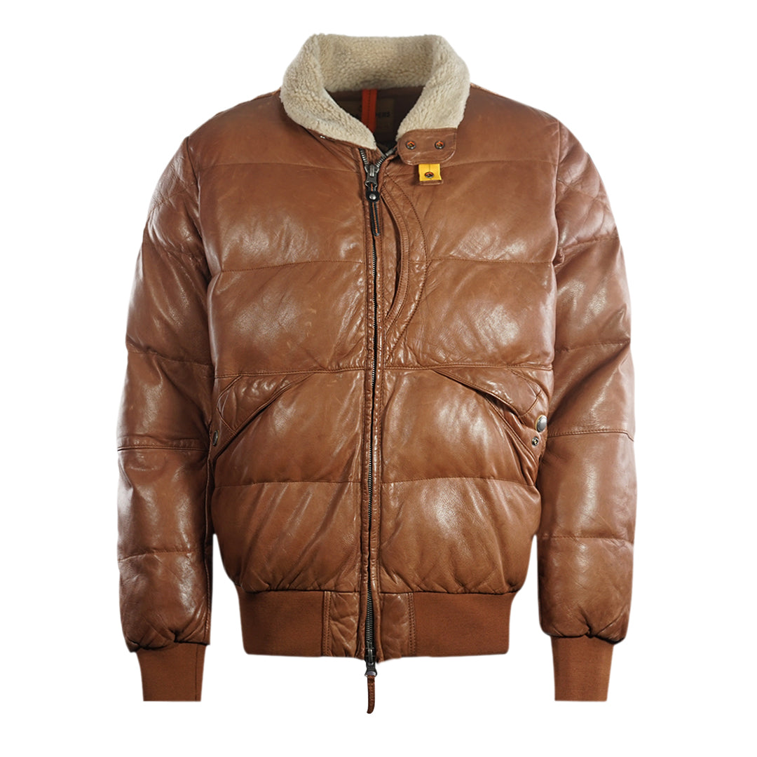 Parajumpers Alf Leather Clay Brown Distressed leather Bomber Jacket - XKX LONDON