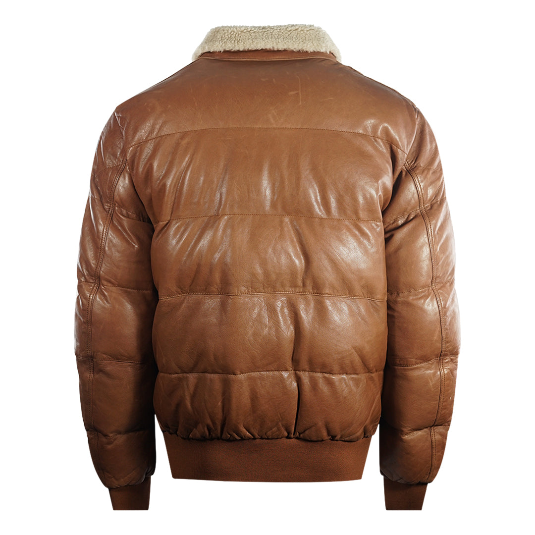 Parajumpers Alf Leather Clay Brown Distressed leather Bomber Jacket - XKX LONDON