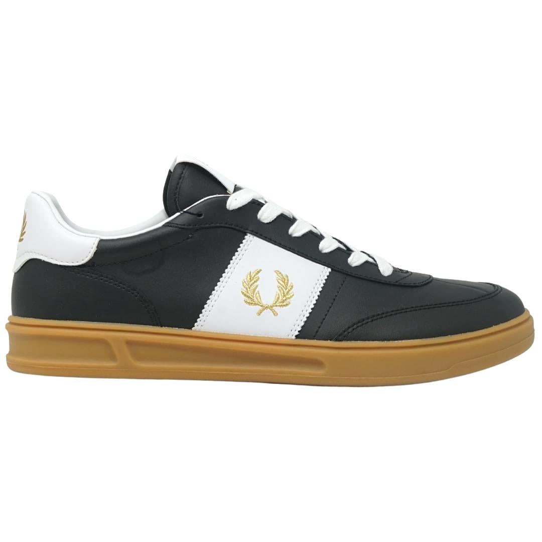 Fred Perry B400 Black Leather Trainers - XKX LONDON