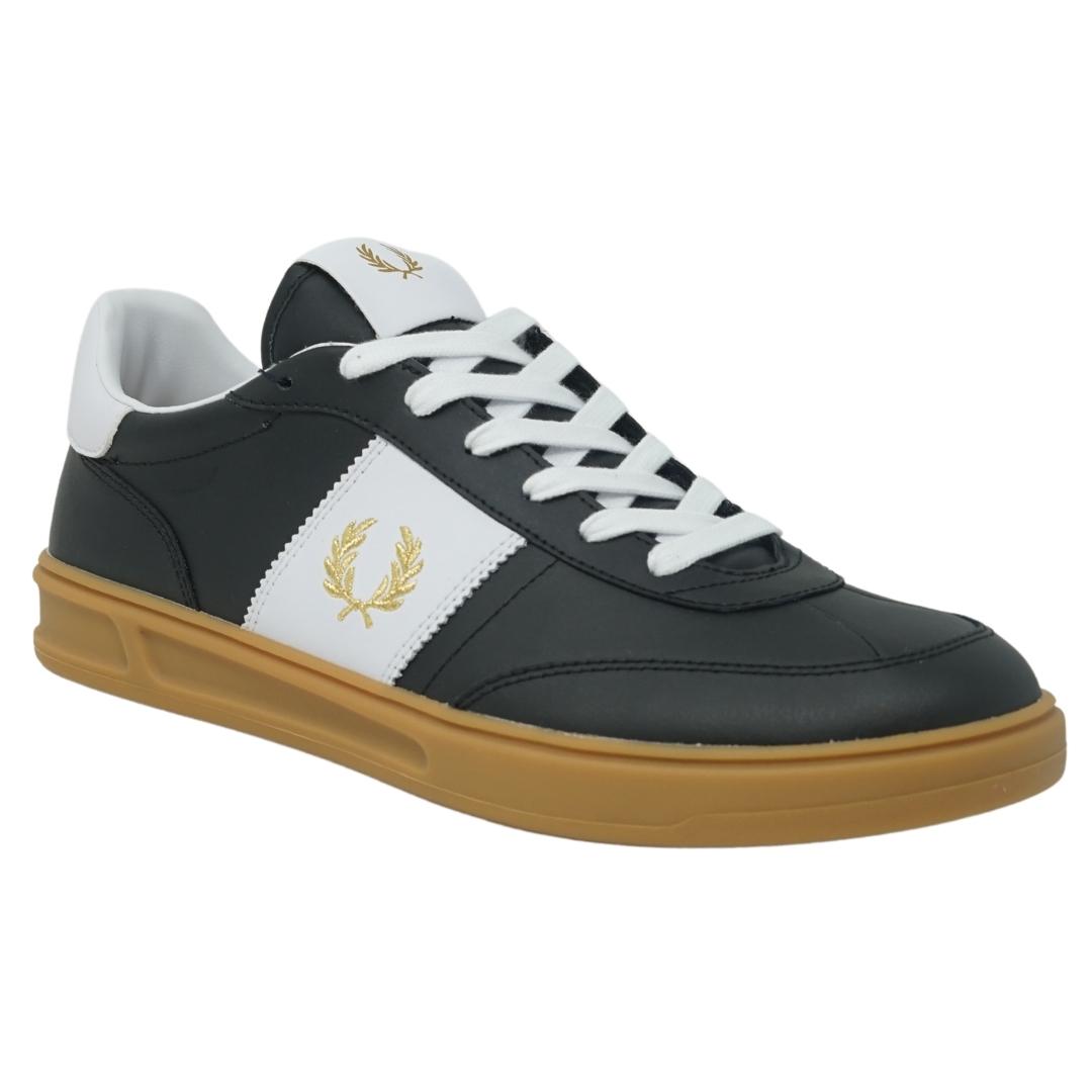 Fred Perry B400 Black Leather Trainers - XKX LONDON