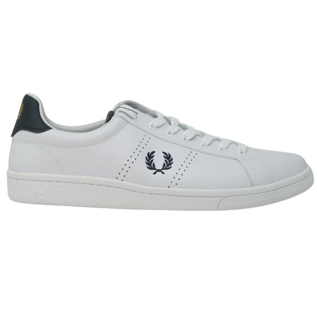 Fred Perry Black Heel B721 White Leather Trainers - XKX LONDON