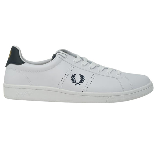 Fred Perry Black Heel B721 White Leather Trainers