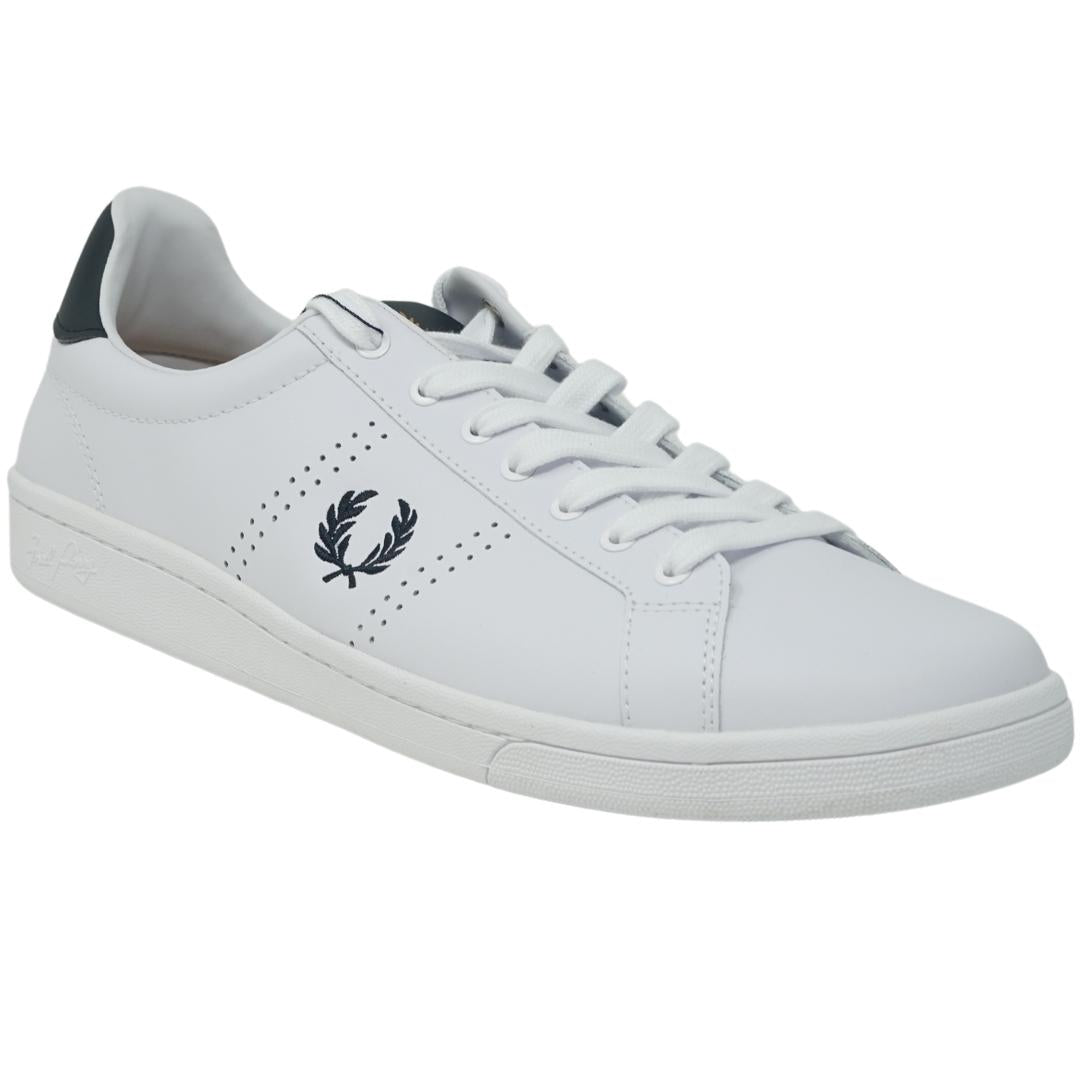 Fred Perry Black Heel B721 White Leather Trainers - XKX LONDON