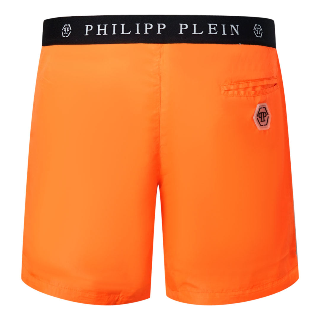 Philipp Plein Branded Waistband Orange Swim Shorts - XKX LONDON