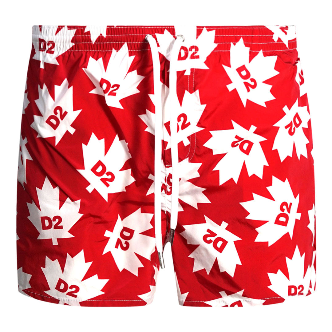 Dsquared2 All-over Maple Leaf Logo Red Swim Shorts - XKX LONDON
