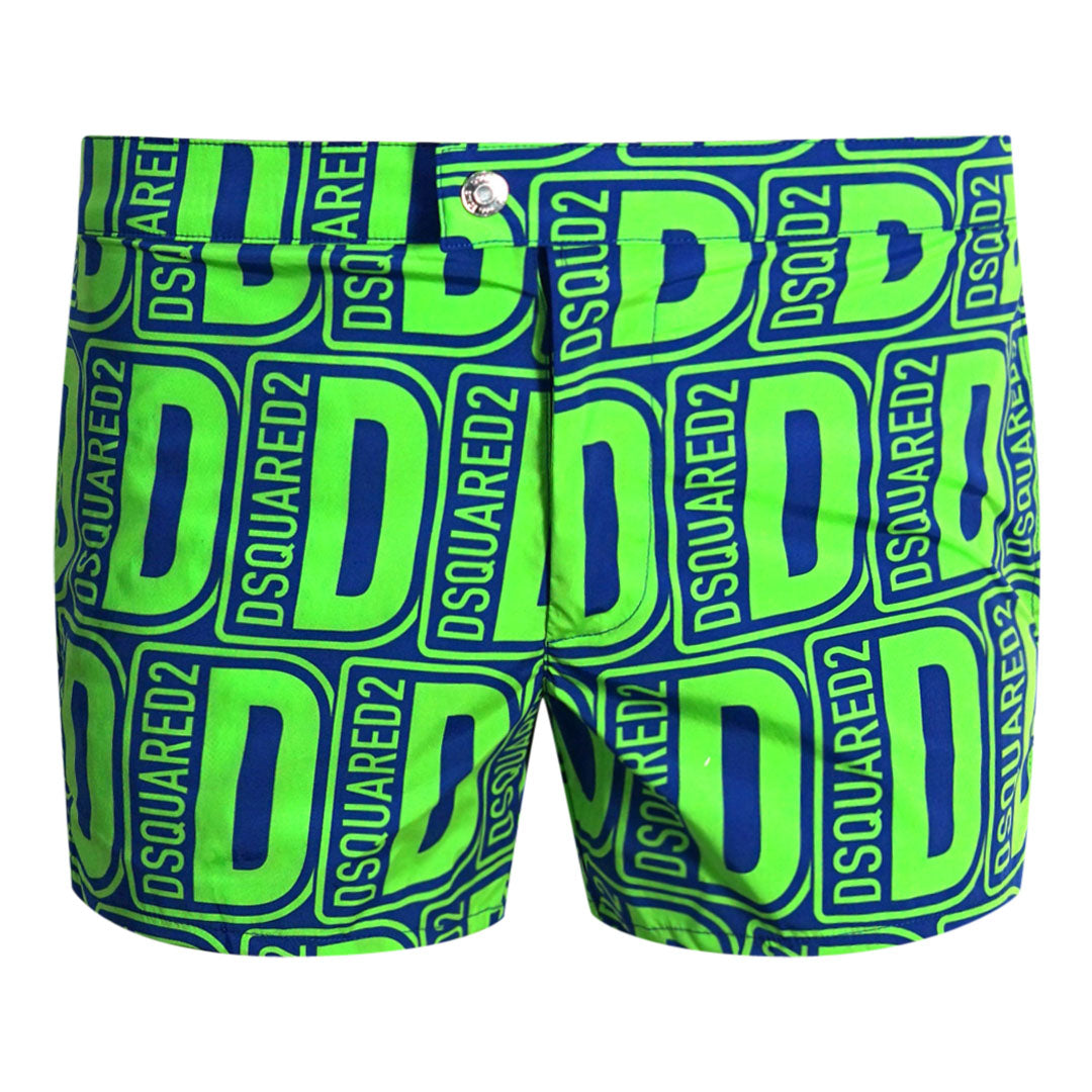Dsquared2 All-Over D2 Logo Green Swim Shorts Dsquared2
