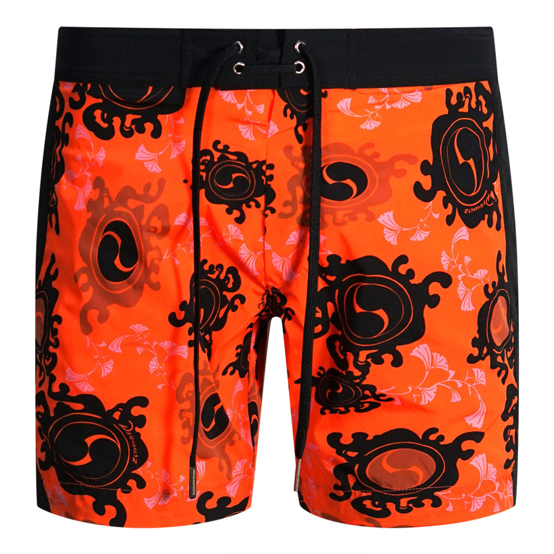 Dsquared2 Floral All-Over Design Orange Swim Shorts Dsquared2