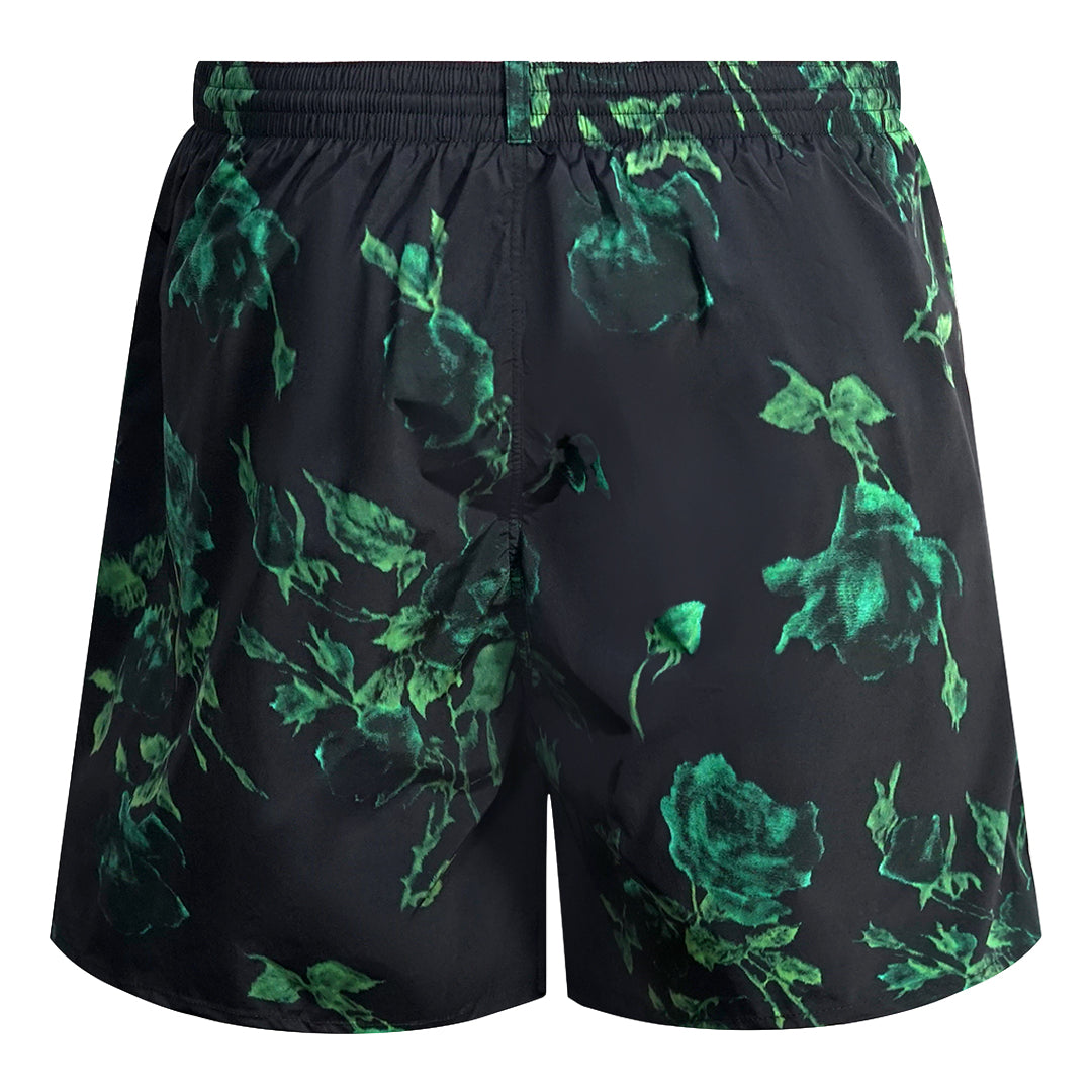 Dsquared2 Green Floral All-Over Design Black Swim Shorts Dsquared2