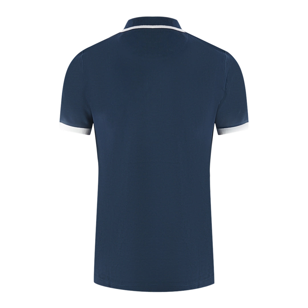 Aquascutum Branded Shoulder Tipped Navy Blue Polo Shirt Aquascutum
