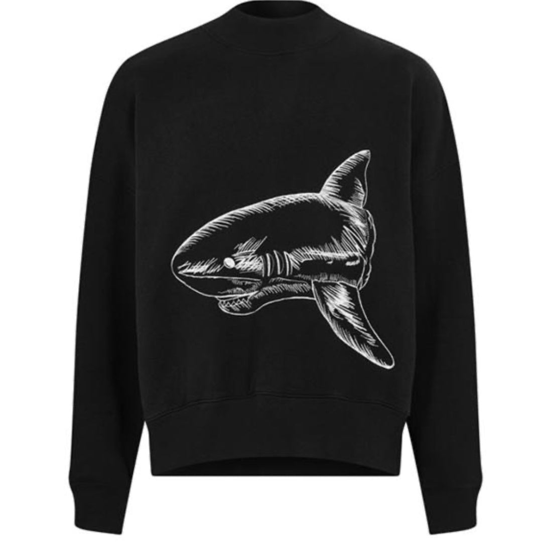 Palm Angels Split Shark Logo Crew Neck Black Sweater - XKX LONDON