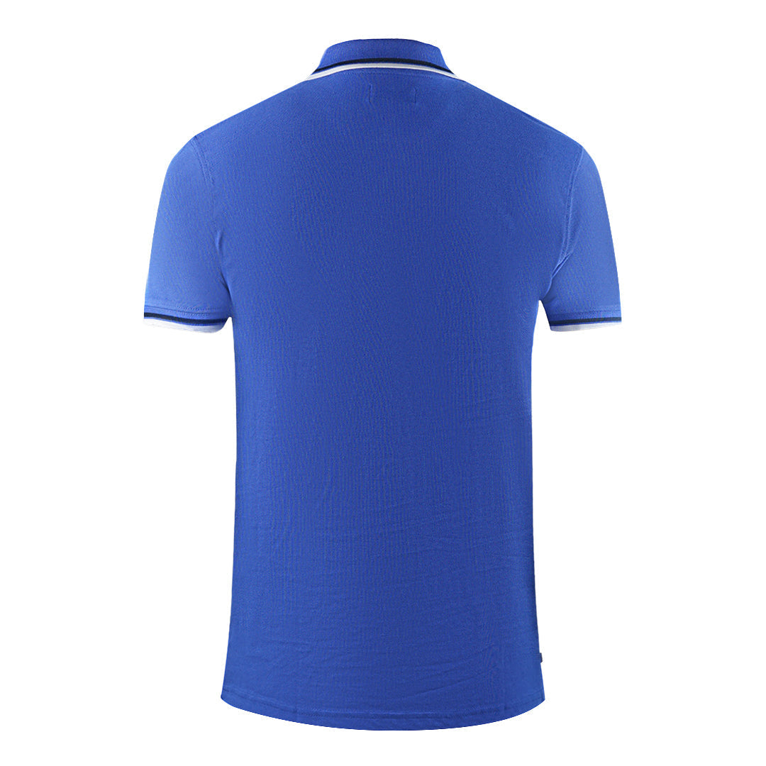 Aquascutum Twin Tipped Collar Brand Logo Royal Blue Polo Shirt