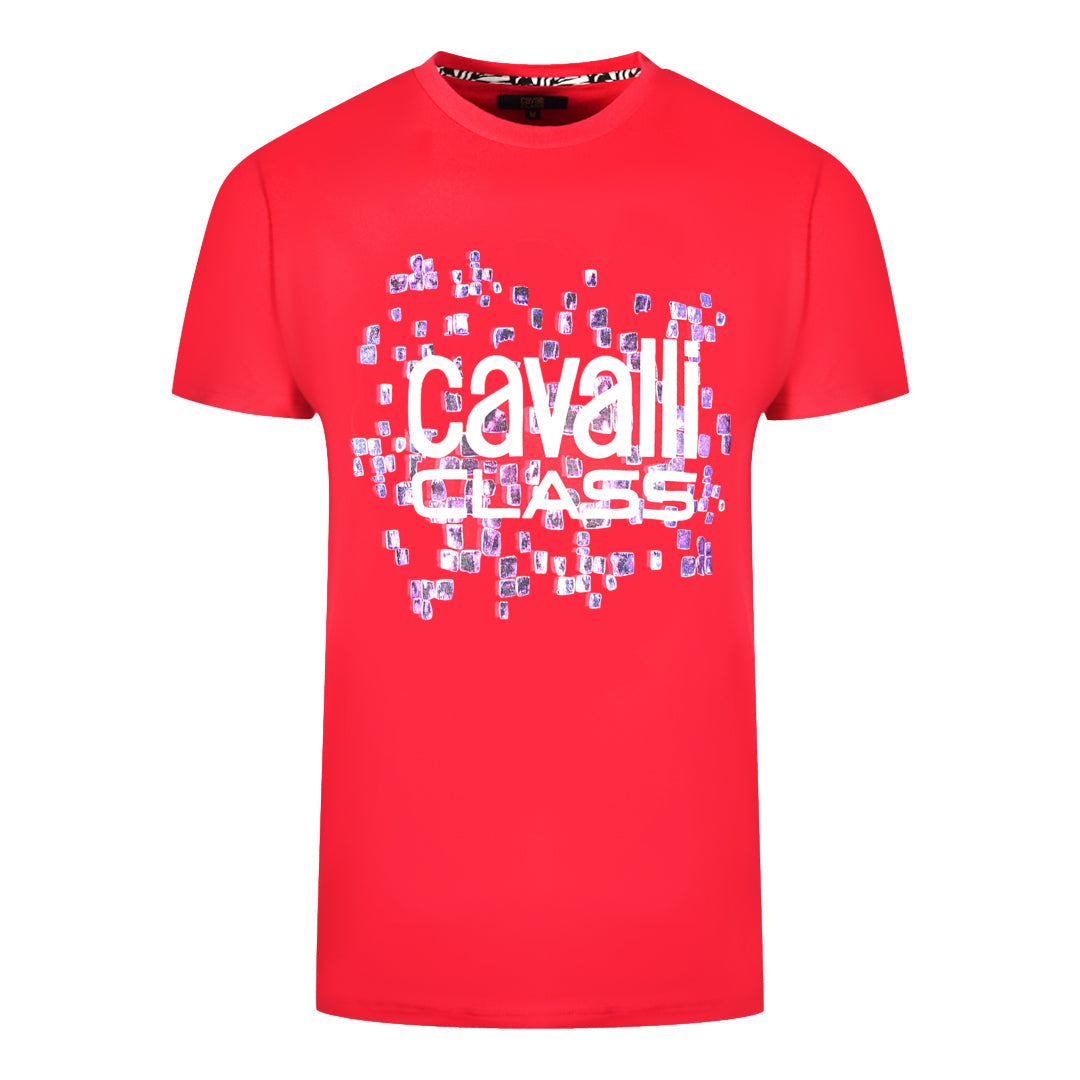 Cavalli Class Scales Design Logo Red T-Shirt - XKX LONDON