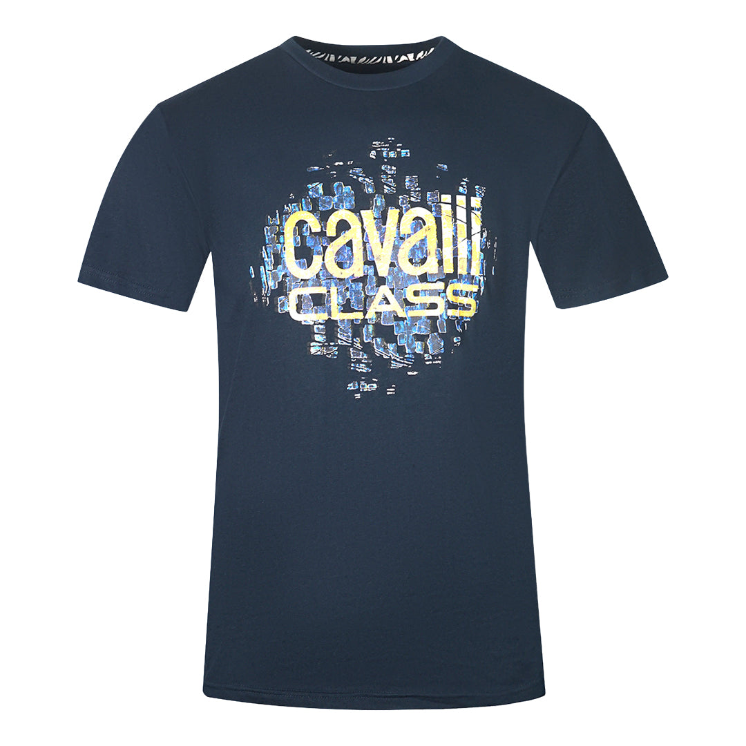 Cavalli Class Gradien Scales Design Logo Navy T-Shirt - XKX LONDON