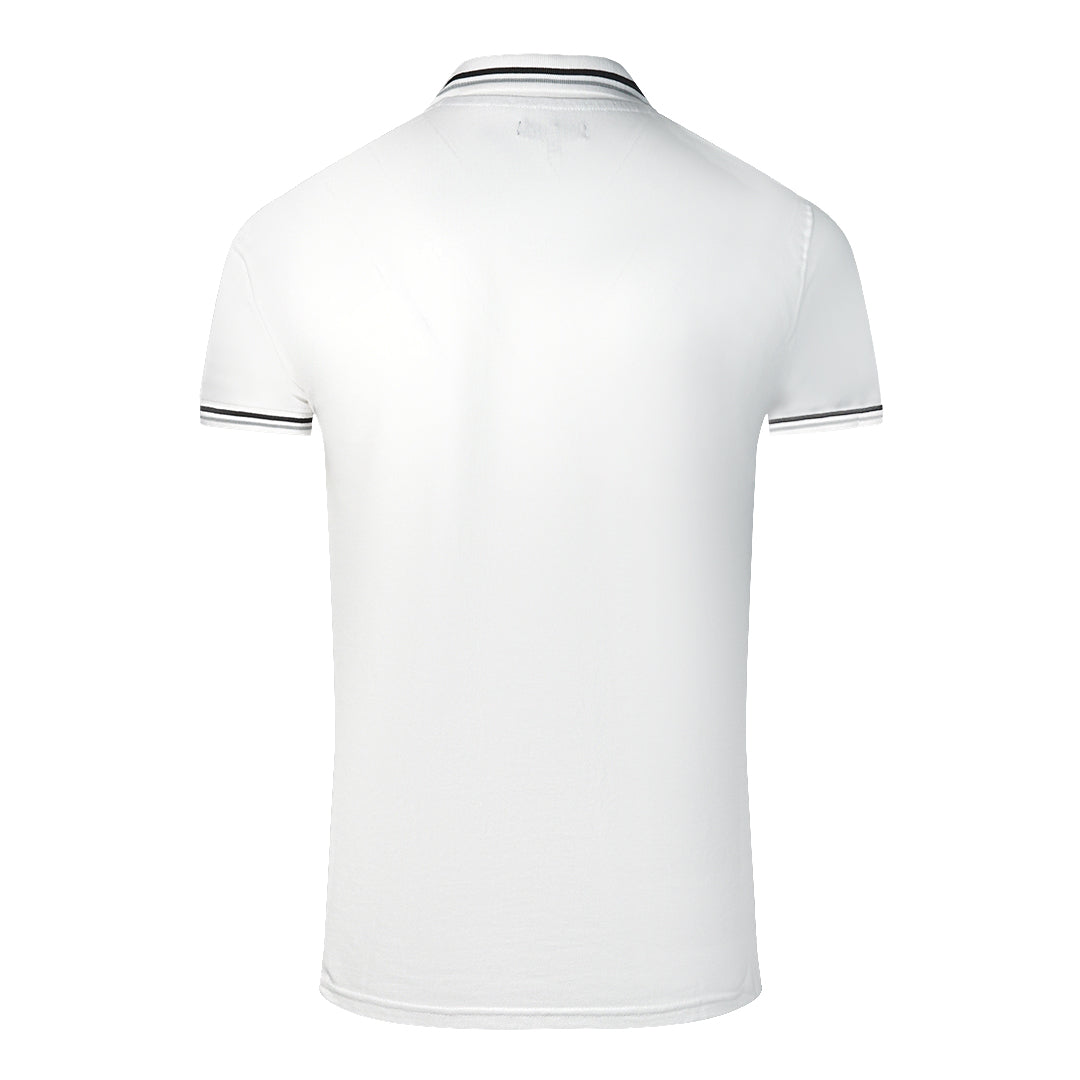 Cavalli Class Twinned Tipped Collar Grey Logo White Polo Shirt
