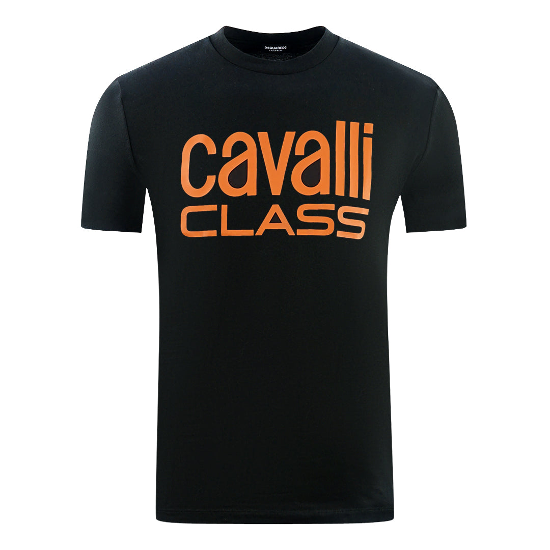 Cavalli Class Bold Orange Logo Black T-Shirt