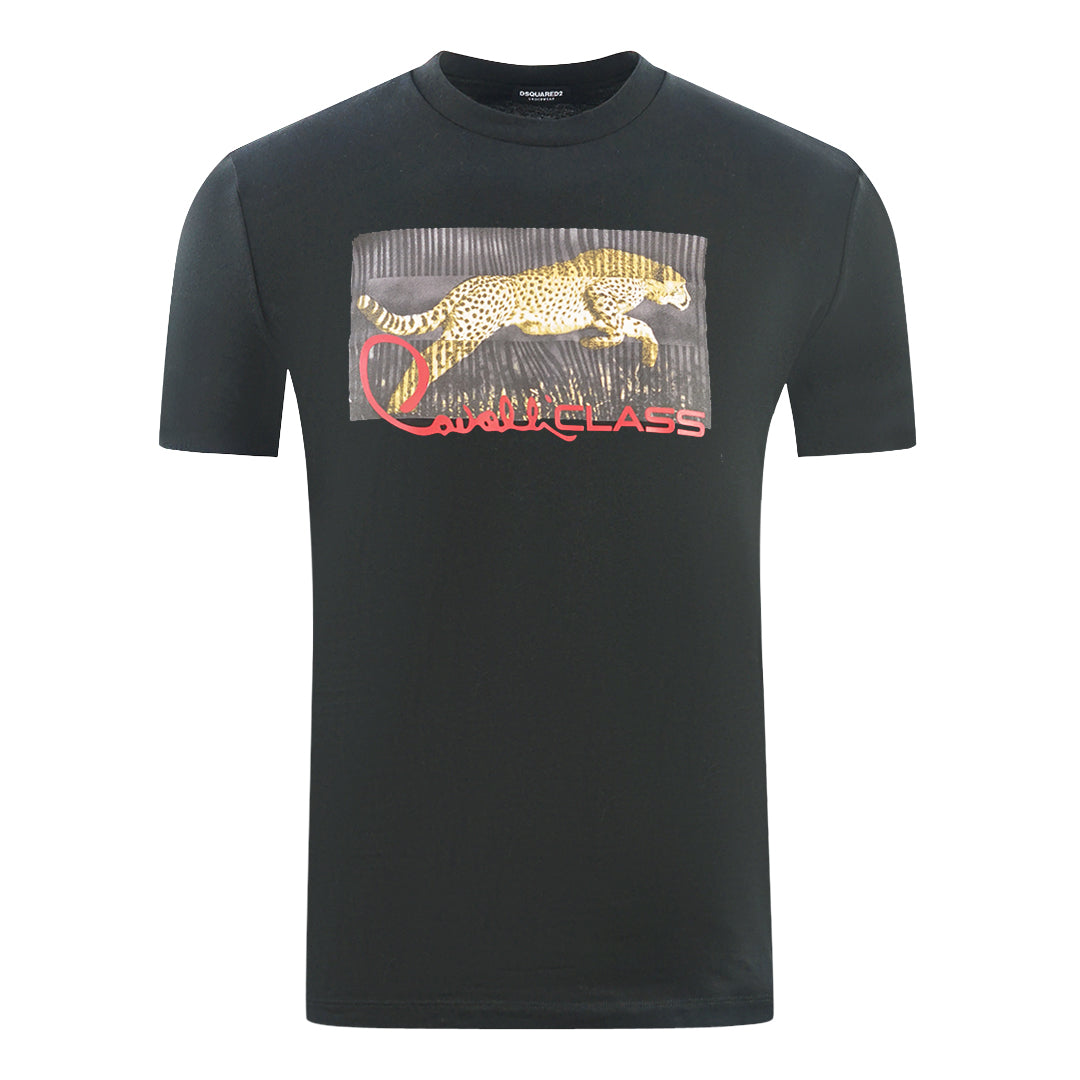 Cavalli Class Boxed Leopard Logo Black T-Shirt