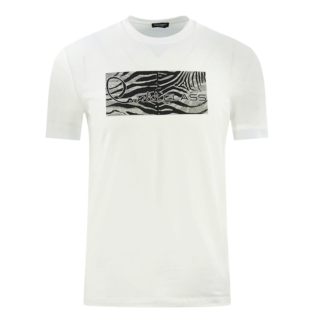 Cavalli Class Zebra Print Box Logo White T-Shirt