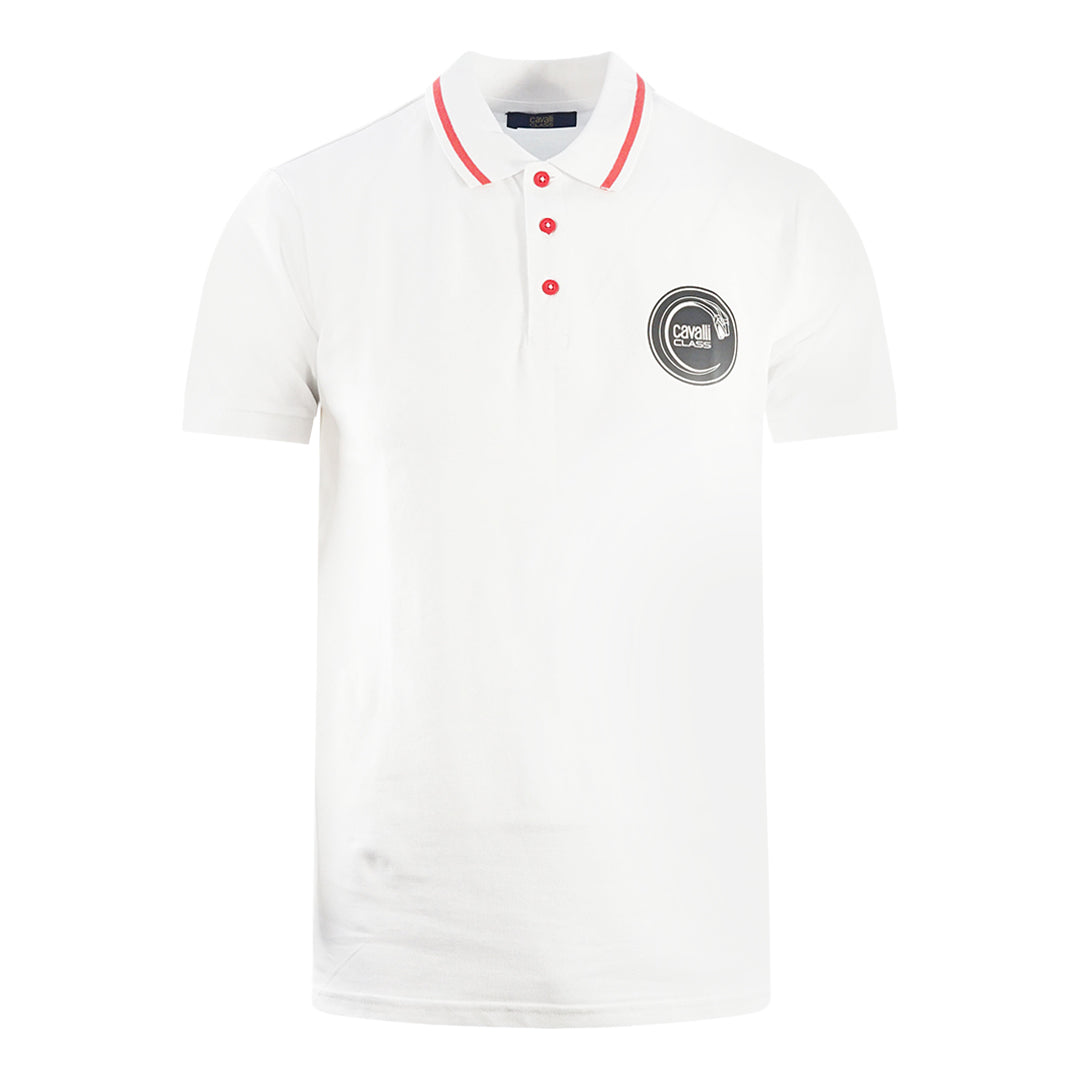 Cavalli Class Circular Snake Logo White Polo Shirt - XKX LONDON