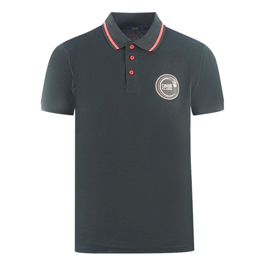 Cavalli Class Circular Snake Logo Black Polo Shirt