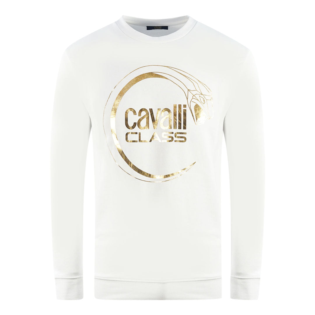 Cavalli Class Piercing Snake Logo White Sweatshirt Cavalli Class