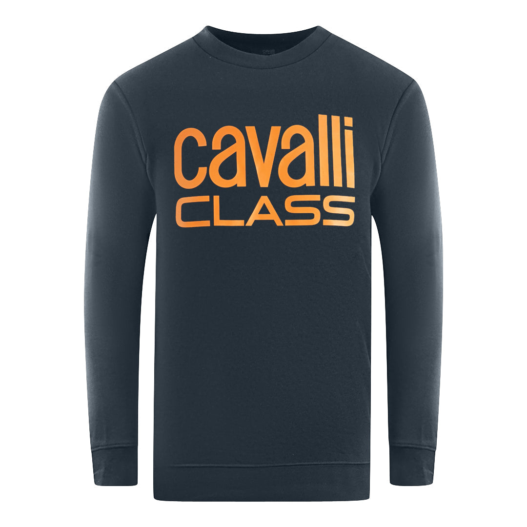 Cavalli Class Bold Brand Logo Navy Blue Sweatshirt Cavalli Class