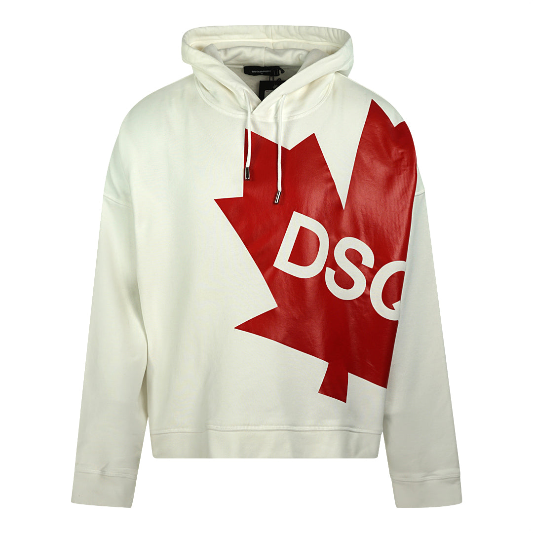 Dsquared2 Large Maple Leaf Logo Oversize White Hoodie Dsquared2