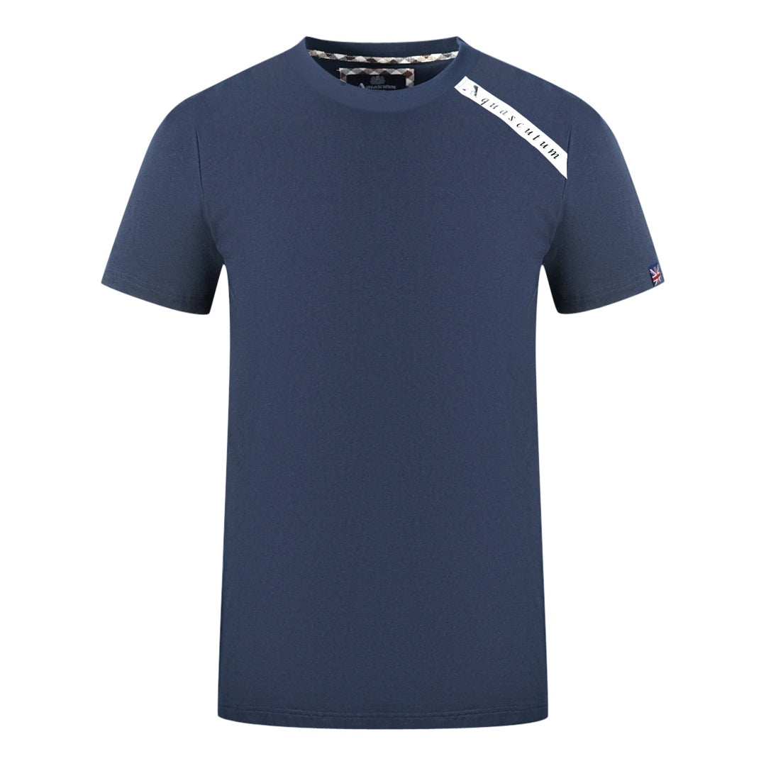 Aquascutum Shoulder Brand Logo Navy Blue T-Shirt