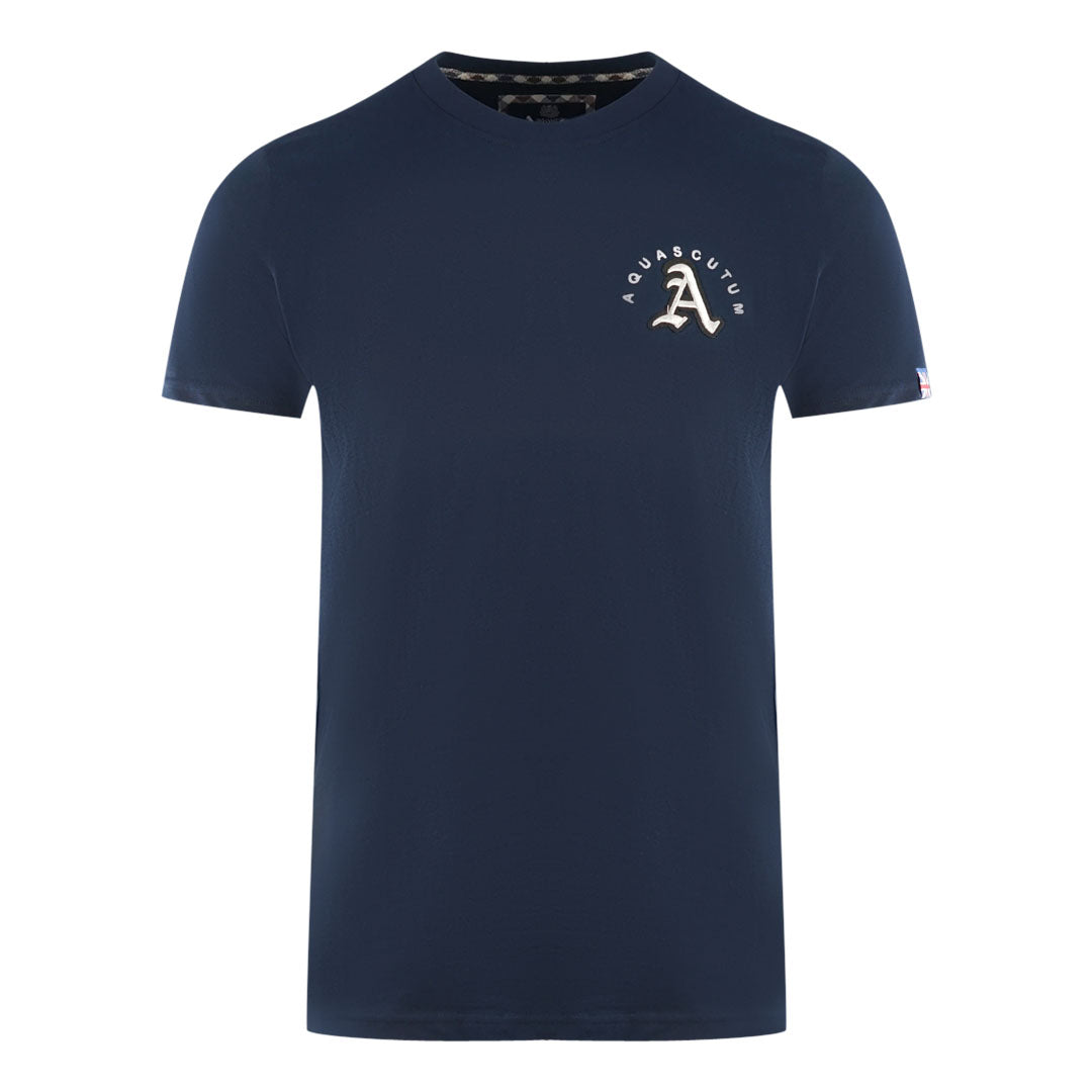Aquascutum London Embroidered A Logo Navy Blue T-Shirt Aquascutum