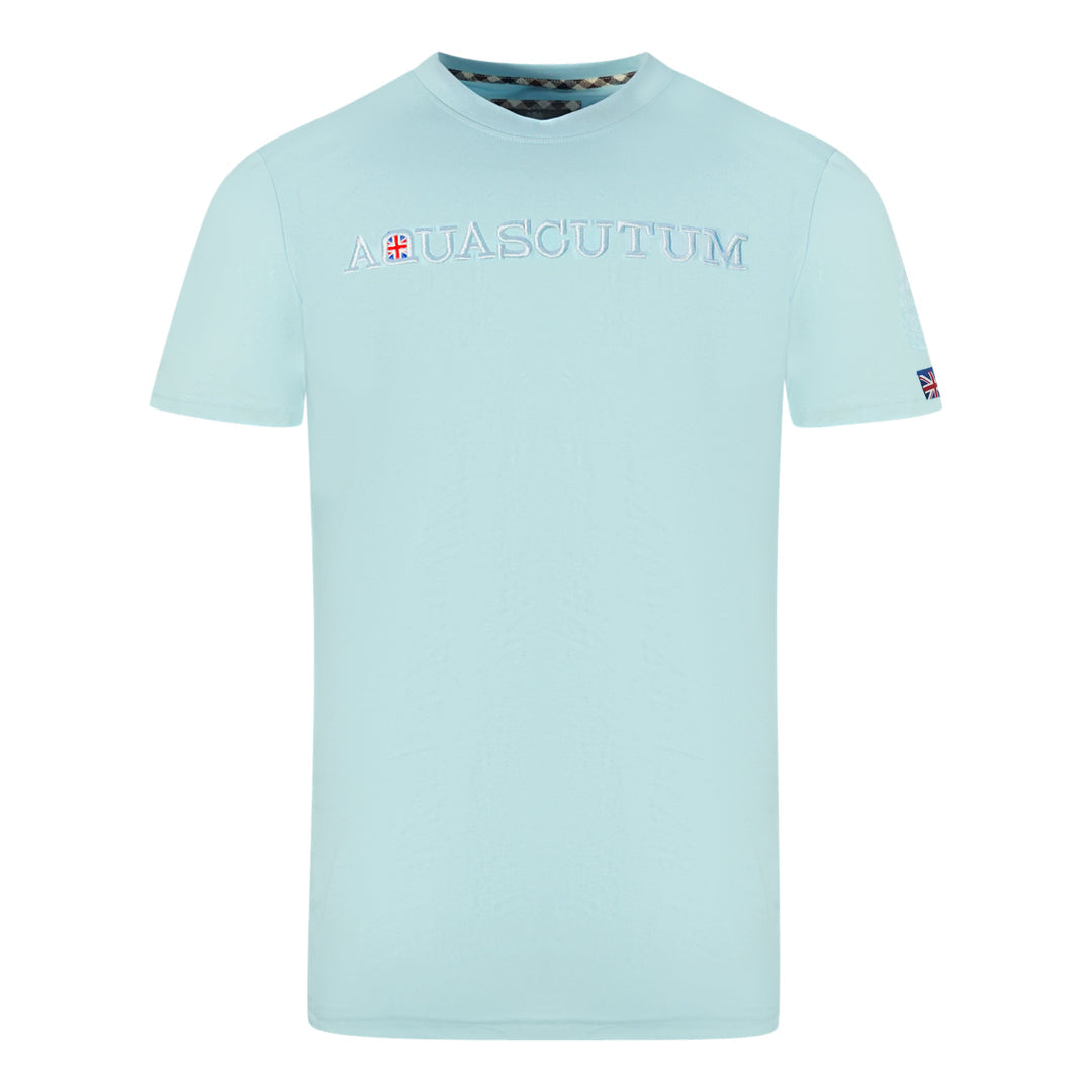 Aquascutum Brand Embossed Logo Sky Blue T-Shirt Aquascutum