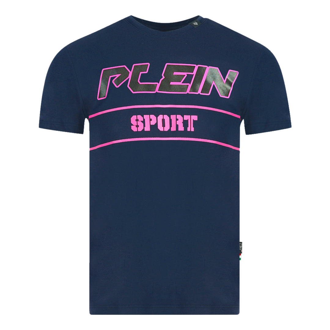 Plein Sport Block Pink Logo Navy Blue T-Shirt Philipp Plein Sport