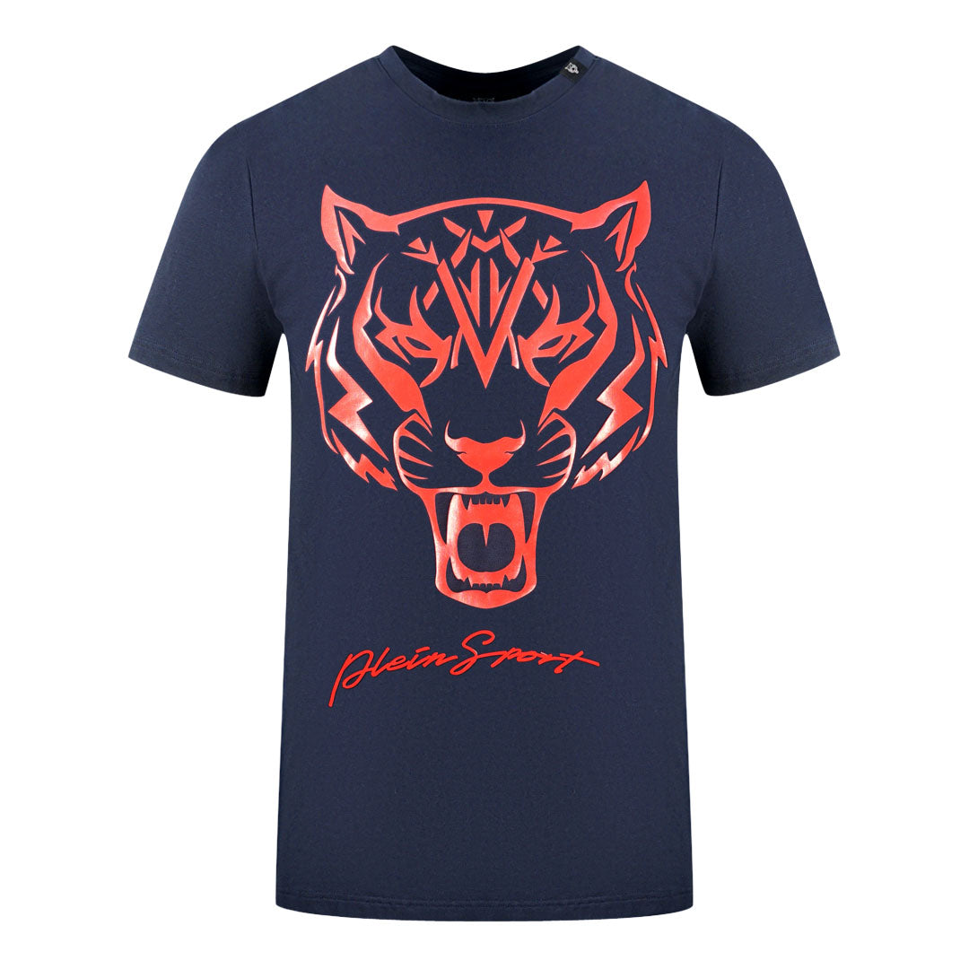 Plein Sport Red Tiger Head Logo Navy Blue T-Shirt