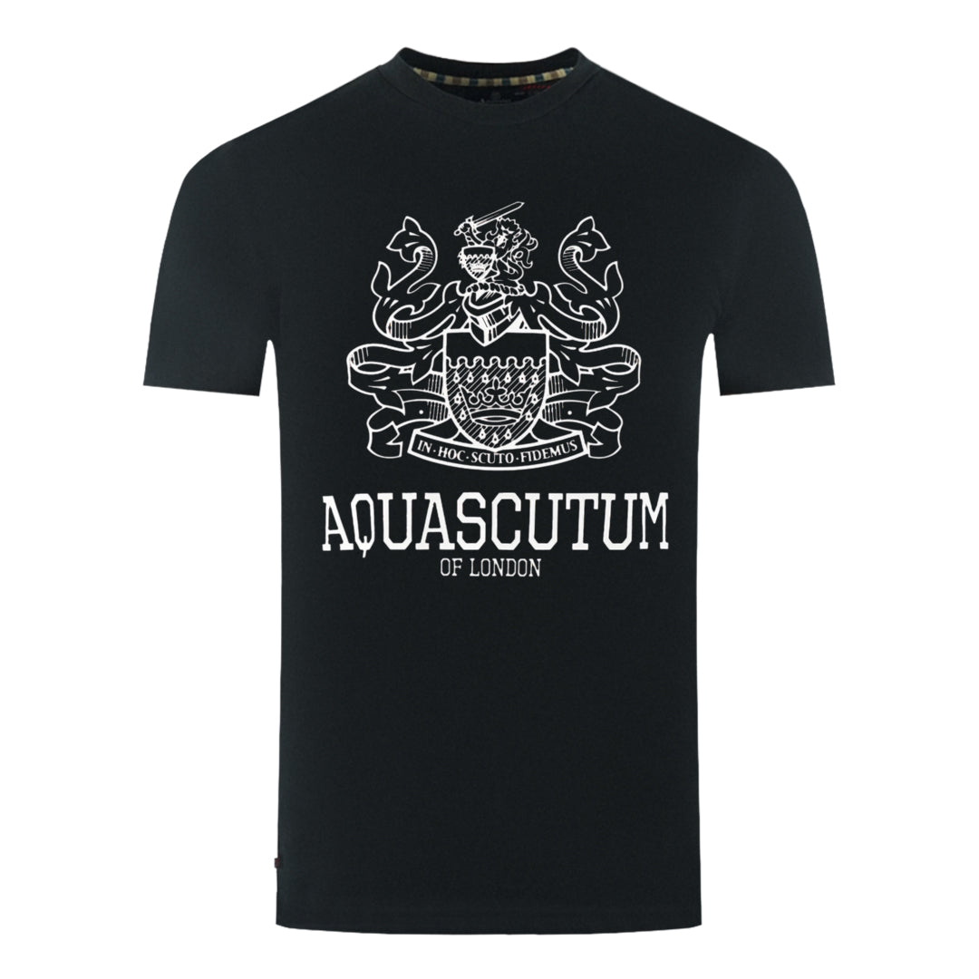 Aquascutum Large Bold London Aldis Brand Logo Black T-Shirt