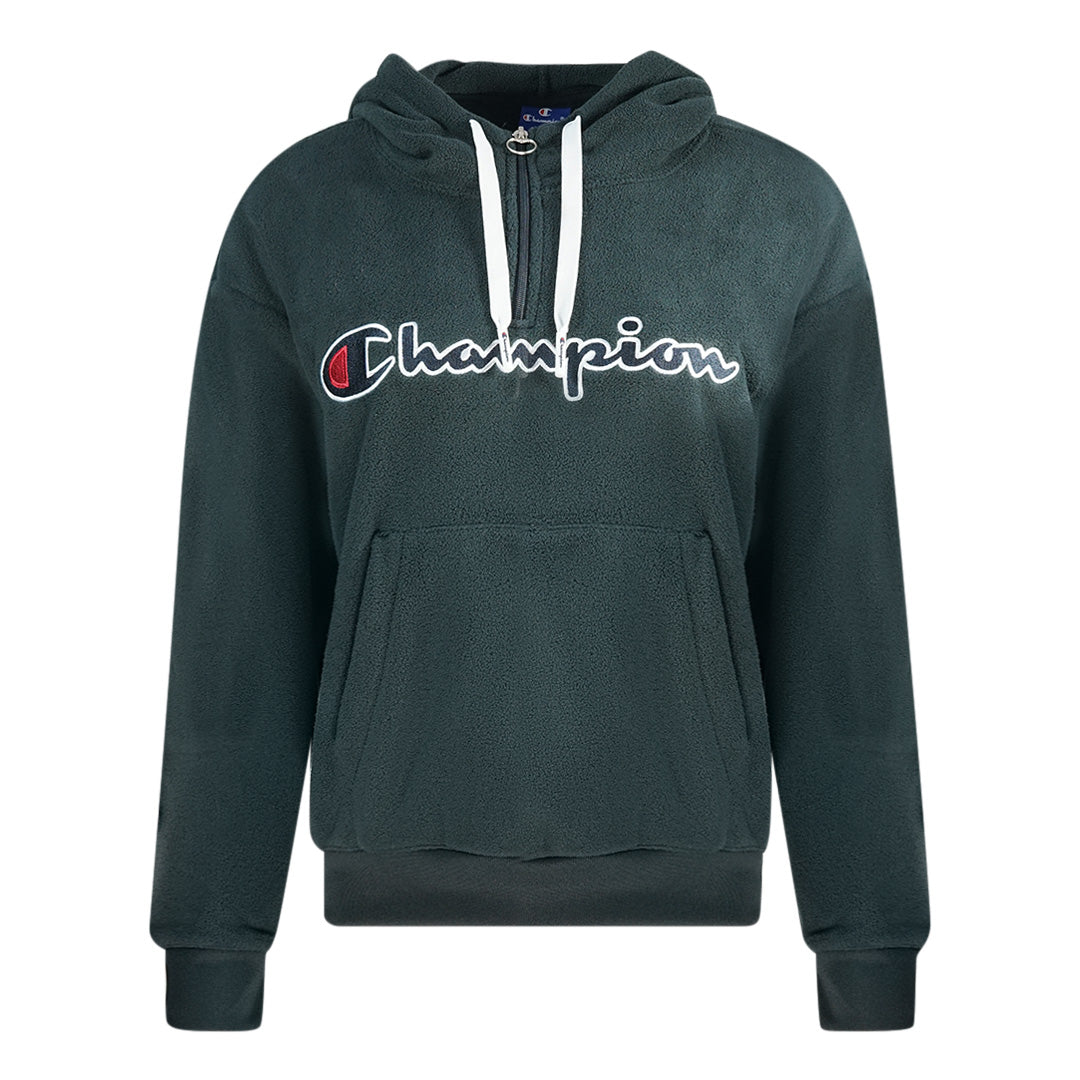 Champion Classic Script Logo Black Fleece Hoodie - XKX LONDON