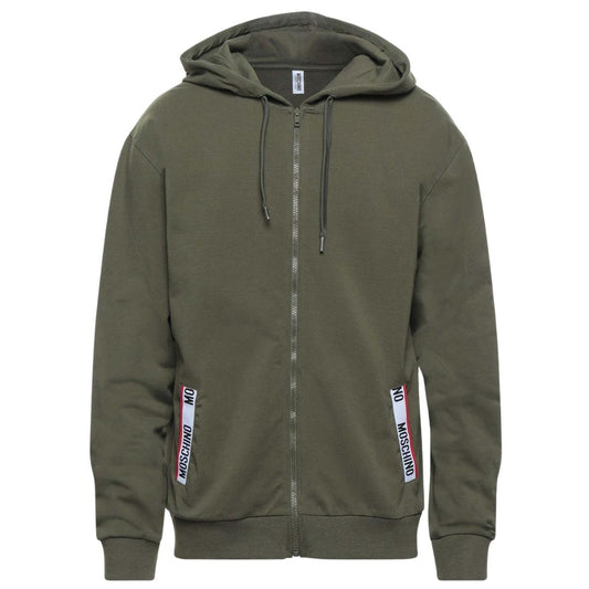 Moschino Taped Design On Pockets Green Zip Hoodie