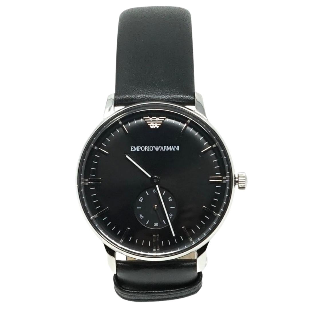 Emporio Armani AR0382 Two Hand Black Leather Strap Watch - XKX LONDON