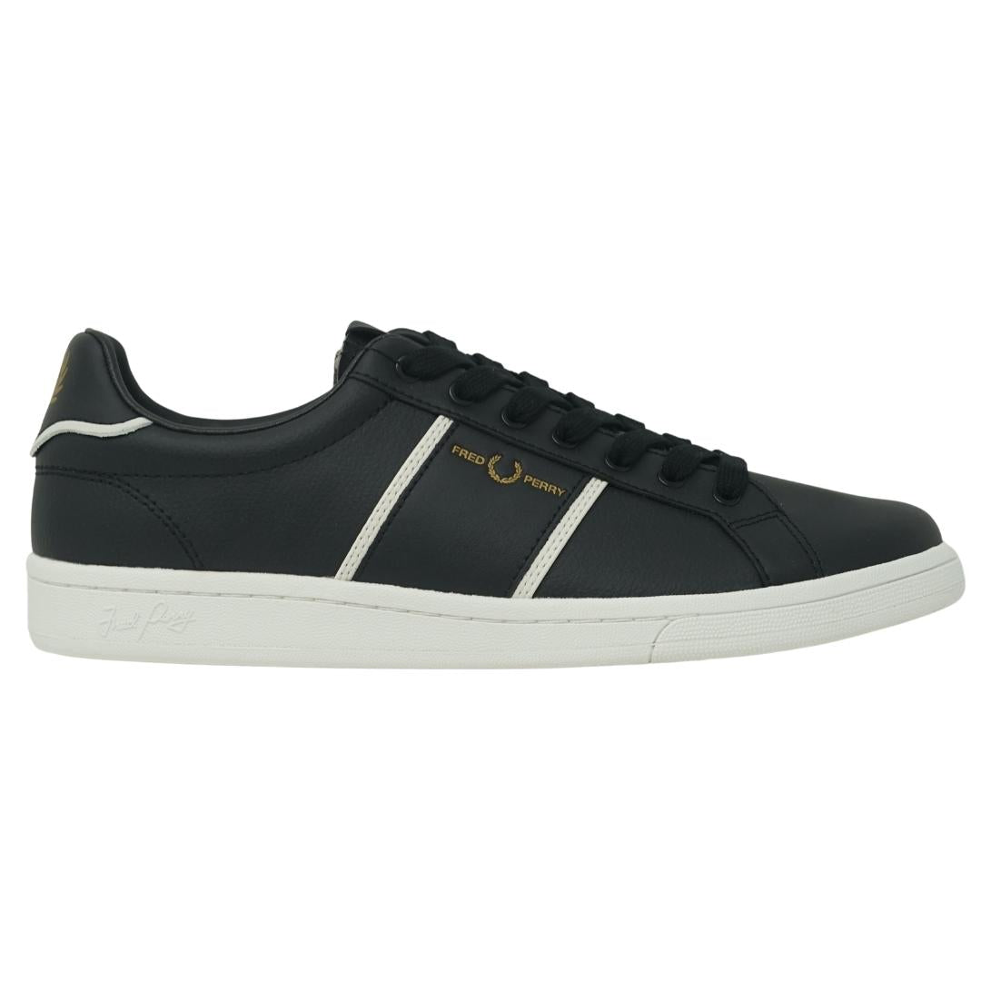Fred Perry Debossed Branding Leather Mens Black Trainers - XKX LONDON