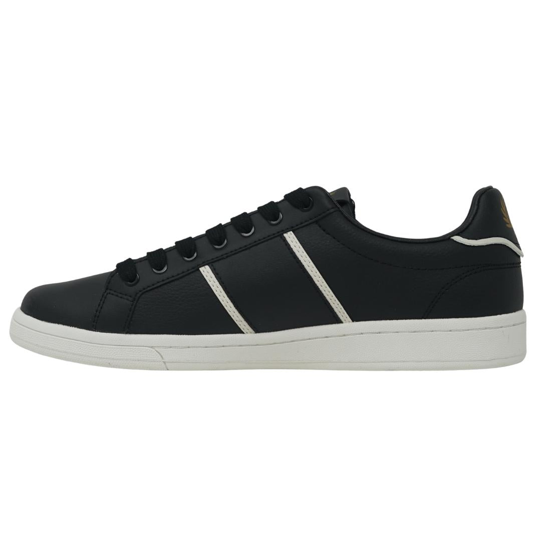 Fred Perry Debossed Branding Leather Mens Black Trainers - XKX LONDON