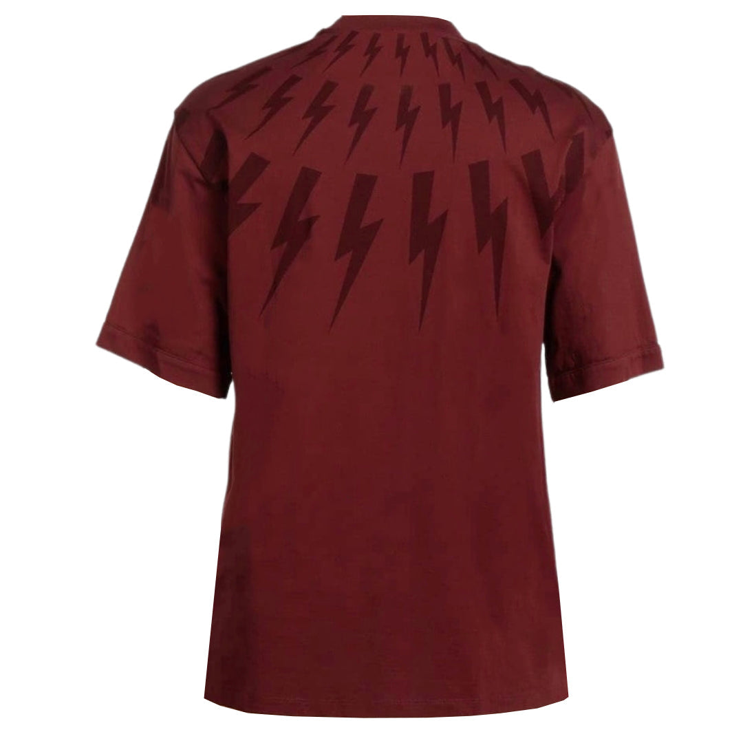 Neil Barrett Fair Isle Thunderbolt Oversize Red T-Shirt Neil Barrett