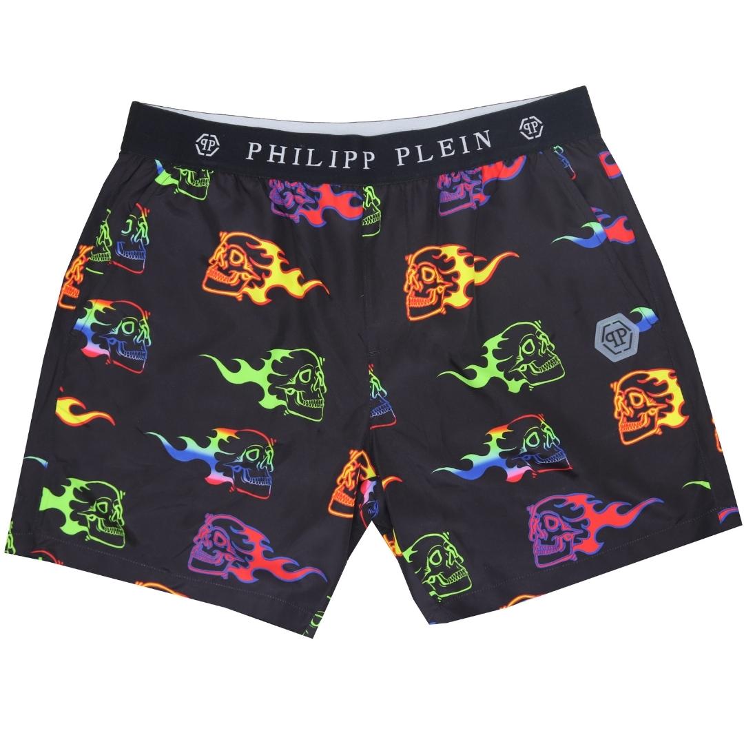 Philipp Plein Flaming Skulls Black Swim Shorts