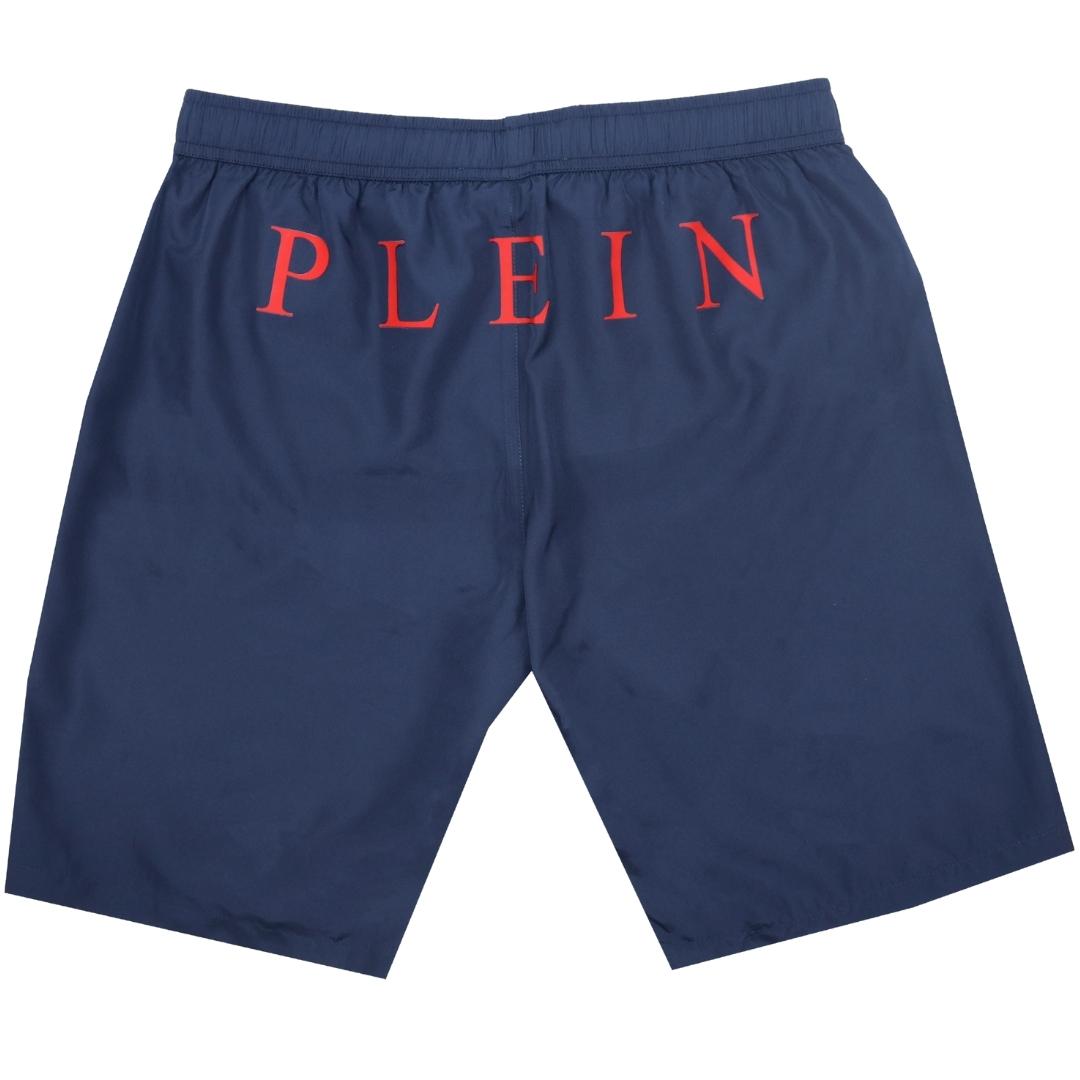 Philipp Plein Red Brand Logo Navy Blue Swim Shorts - XKX LONDON