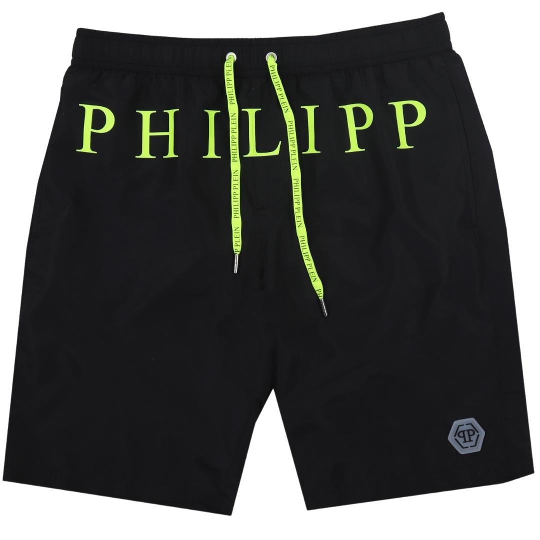 Philipp Plein Green Brand Logo Black Swim Shorts