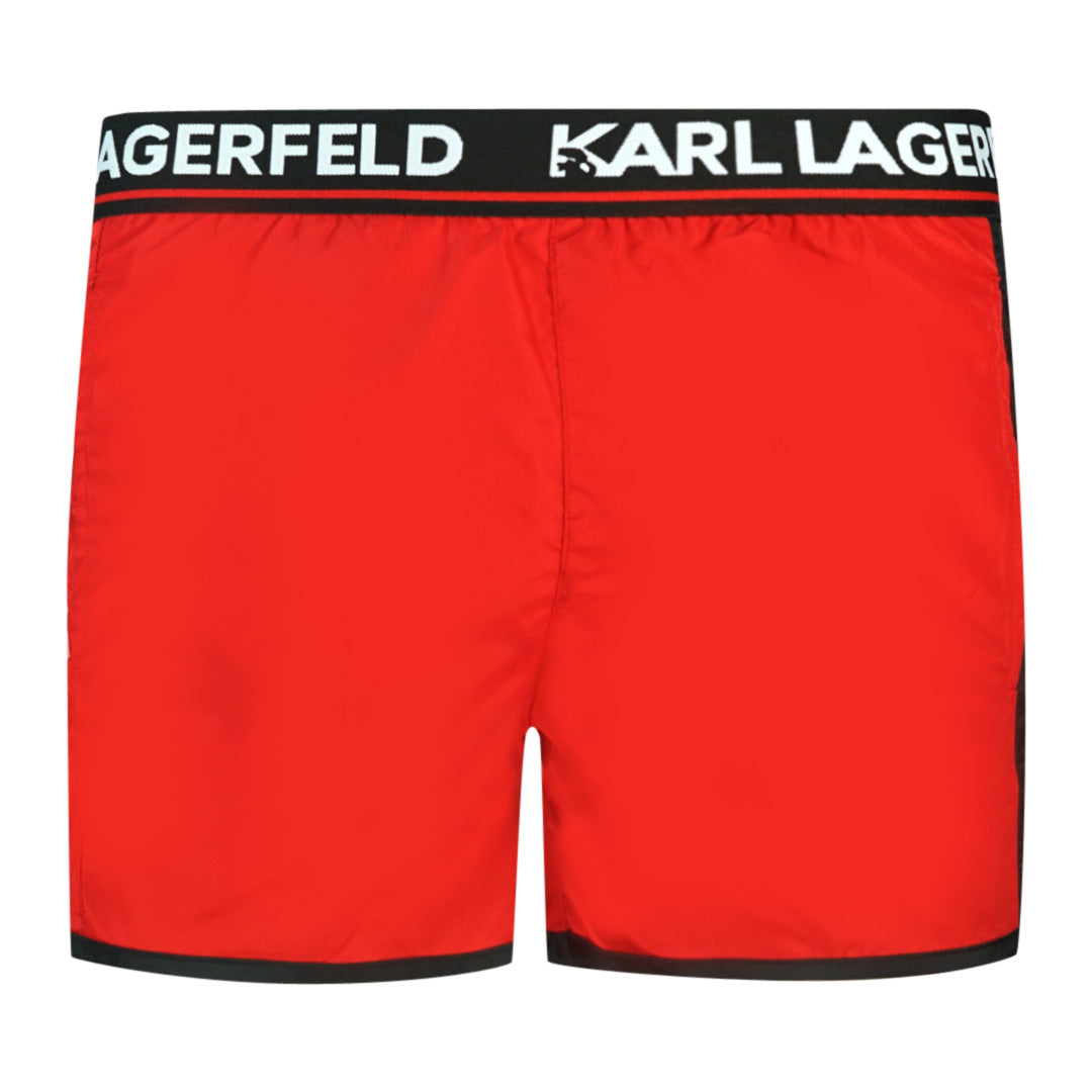 Karl Lagerfeld Taped Logo Red Swim Shorts - XKX LONDON