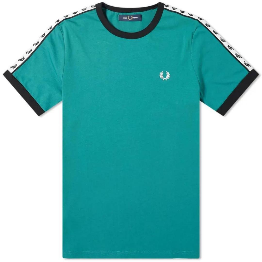 Fred Perry M6347 L27 Taped Shoulder Green T-Shirt - XKX LONDON