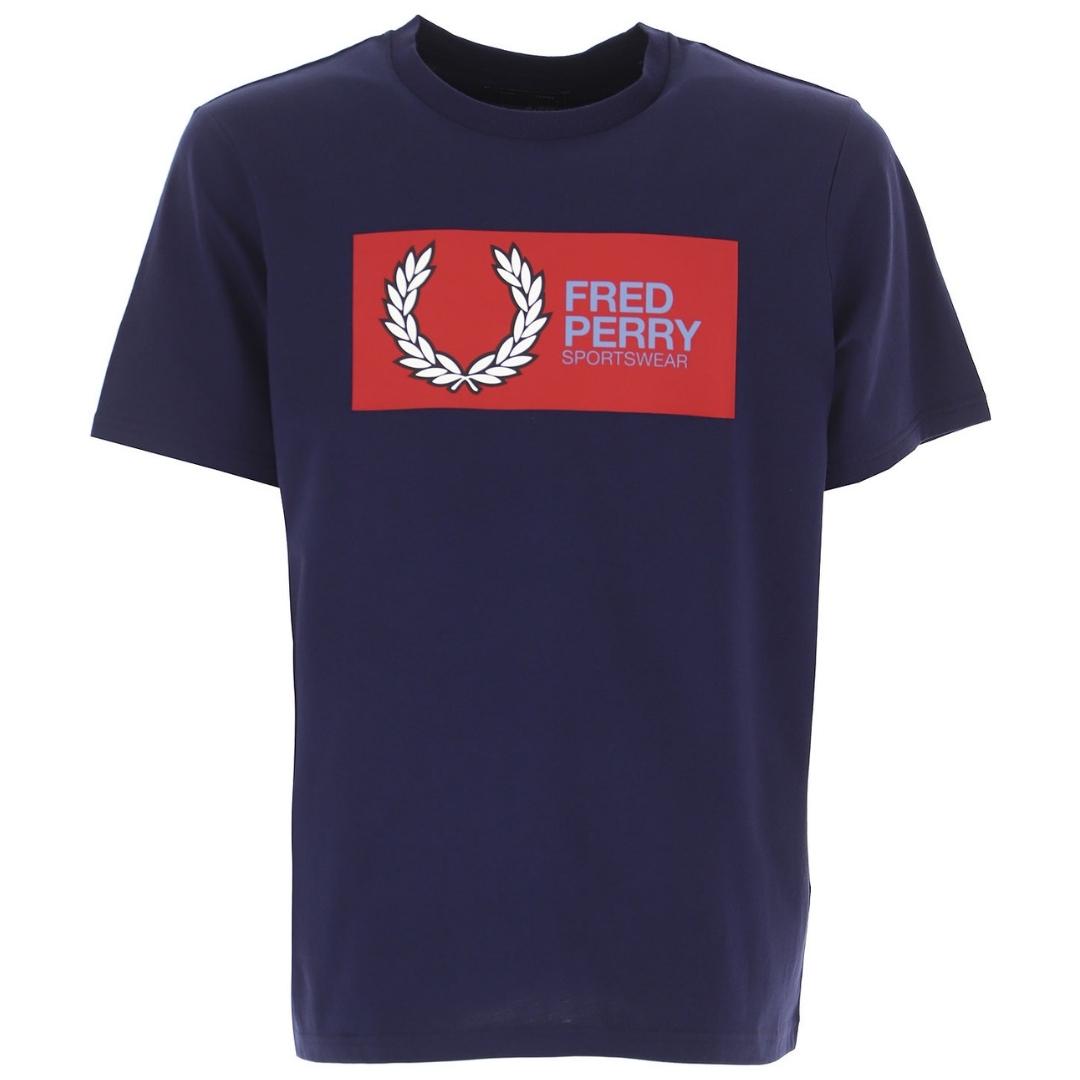 Fred Perry Box Logo Navy Blue Sportswear T-Shirt Fred Perry
